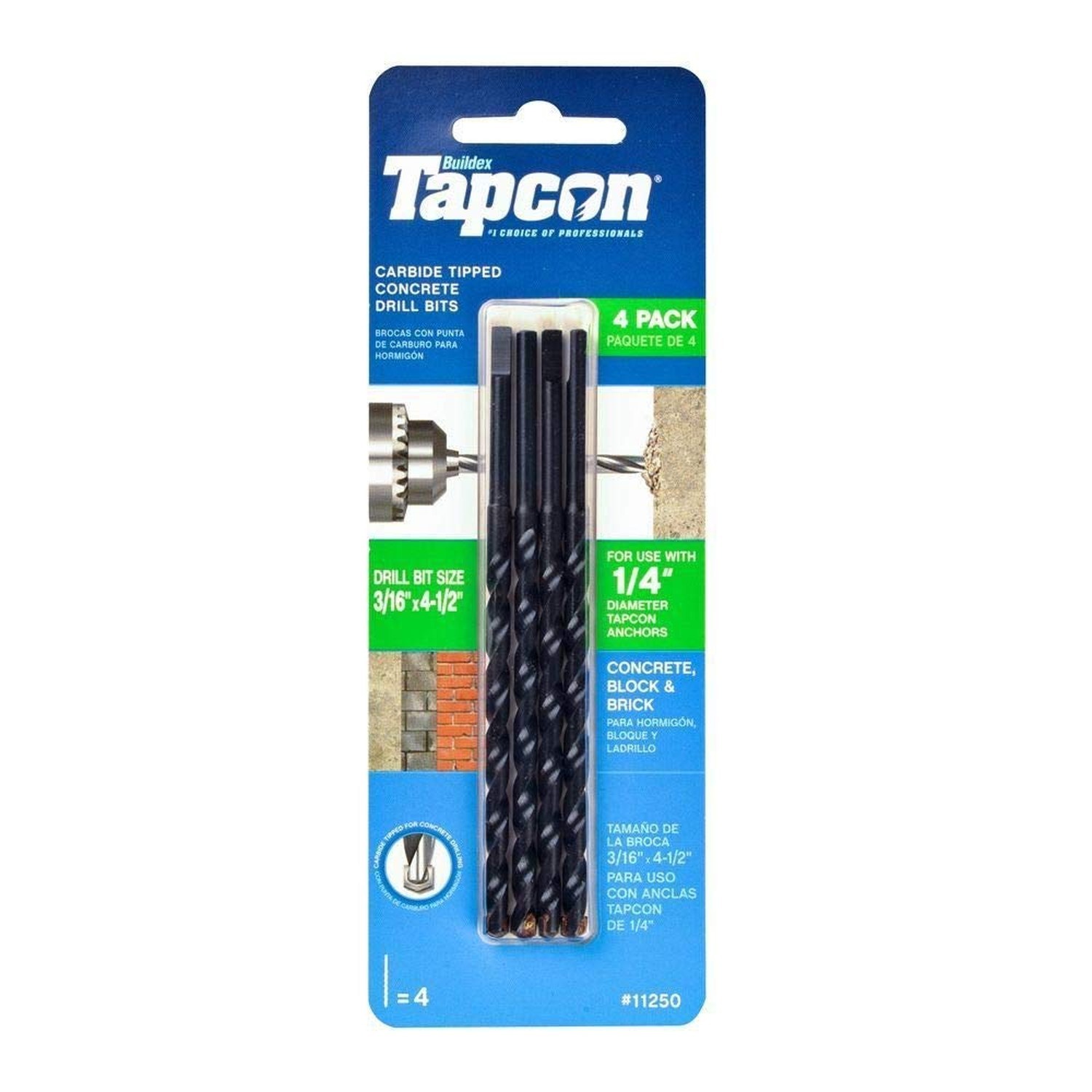 ITW BRANDS 11250 3/16×4-1/2-Inch Concrete Bit, 4-Pack