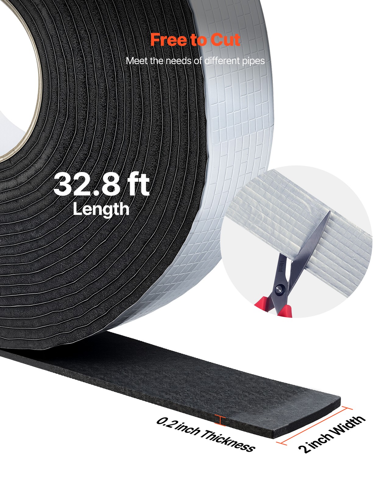 VEVOR Pipe Insulation Wrap 32.8FT x 2 in with Aluminum Foil Layer Self-Adhesive
