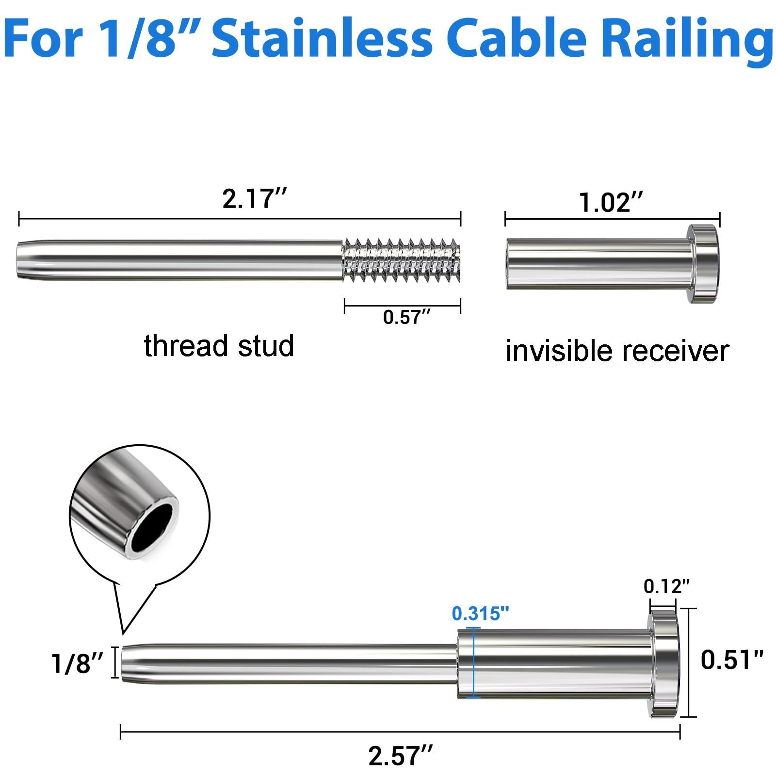 40 Pack Invisible Cable Railing Kit for 1/8″ Wire, Marine Grade T316 Stainles…