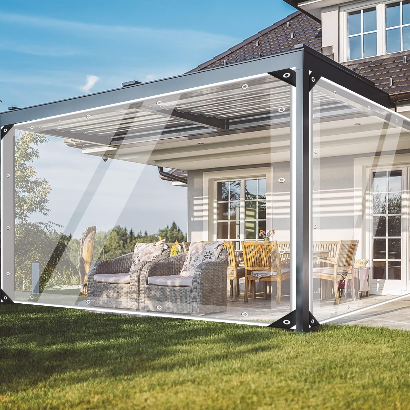 10 x 20 FT Clear Tarps, 14 Mil Clear Vinyl Tarp with Grommets – Heavy Duty Wa…