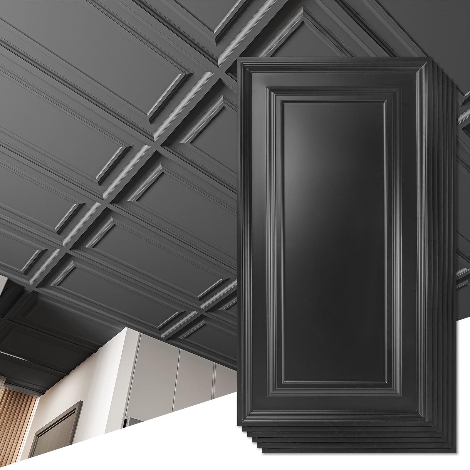 Art3d 12-Pack Drop Ceiling Tiles 2×4 Ft, PVC 24×48 inch, Smooth Black