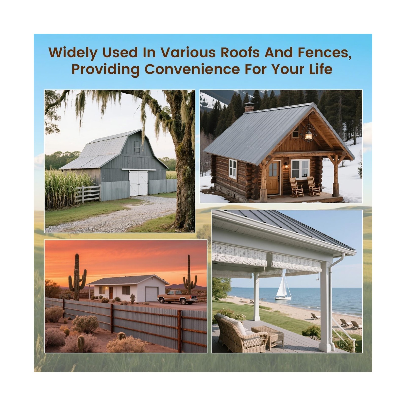 18 Pcs Metal Roofing Panels, L43.3×W17.72 Inch Corrugated Galvanized Roofin