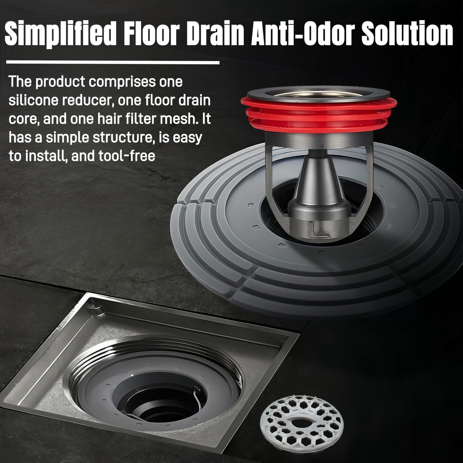 Shower Drain backflow Preventer, Odor-Proof core, 1.5”-3.9”, Black
