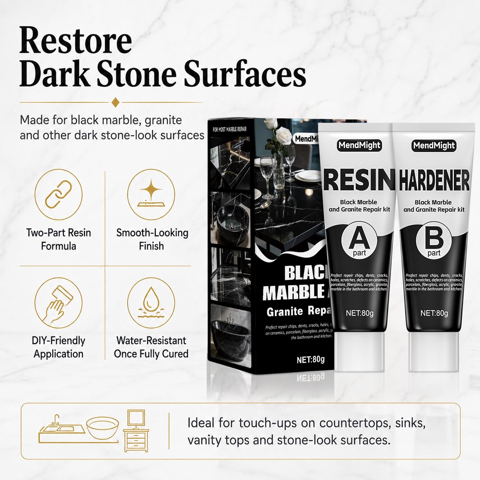 Black Tub&Tile Repair Kit – 5.6 oz Repair Kit for Bathtub, Tile, Countertop –…