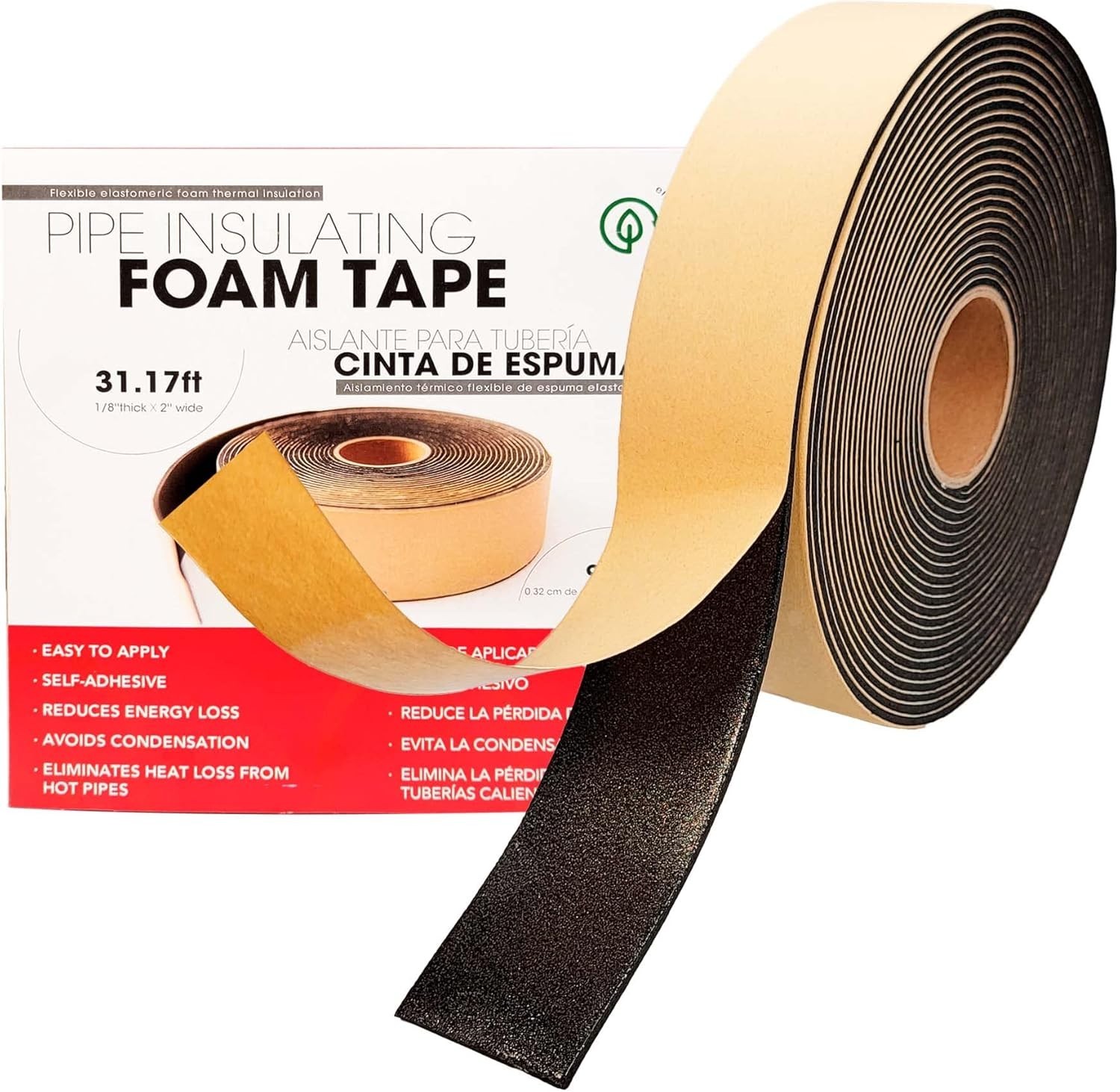 Foam Insulation Adhesive Tape – Weather Stripping (31 Ft – 1/8” x 2”)