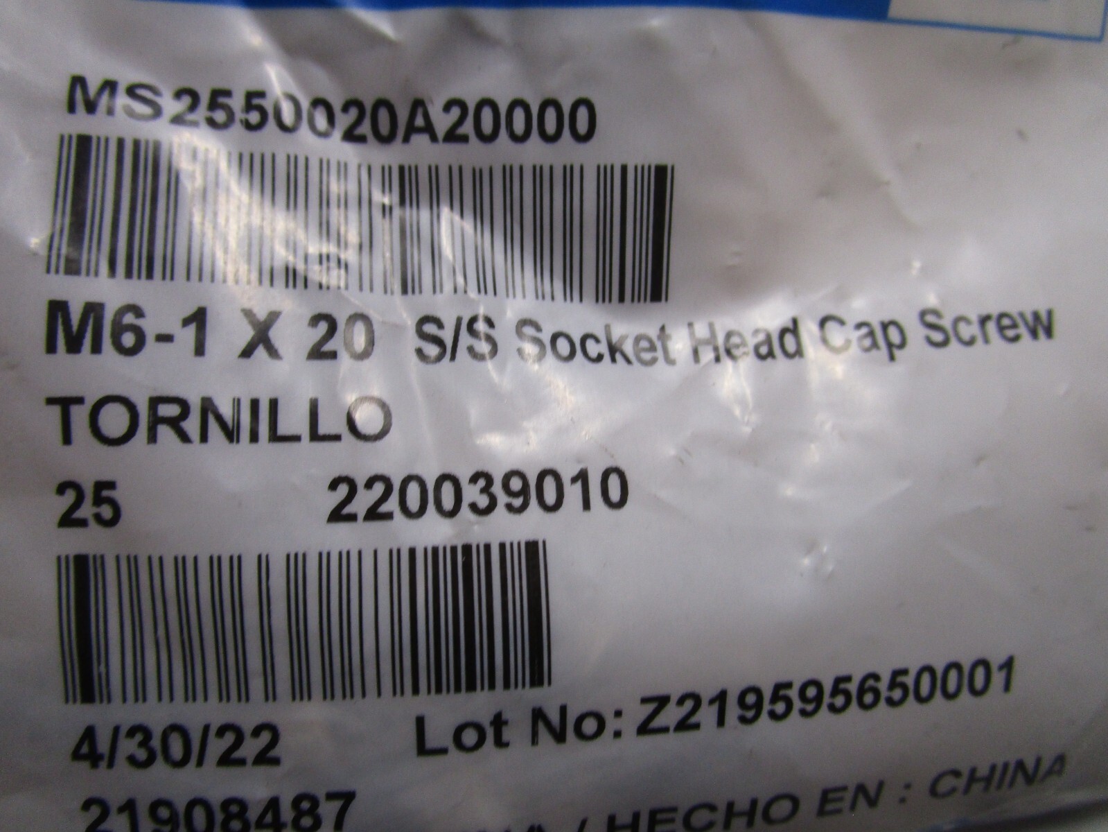 M6-1.0 x 20mm L 5mm Hex A2-70 Plain Stainless Steel Socket Head Cap Screw QTY 25