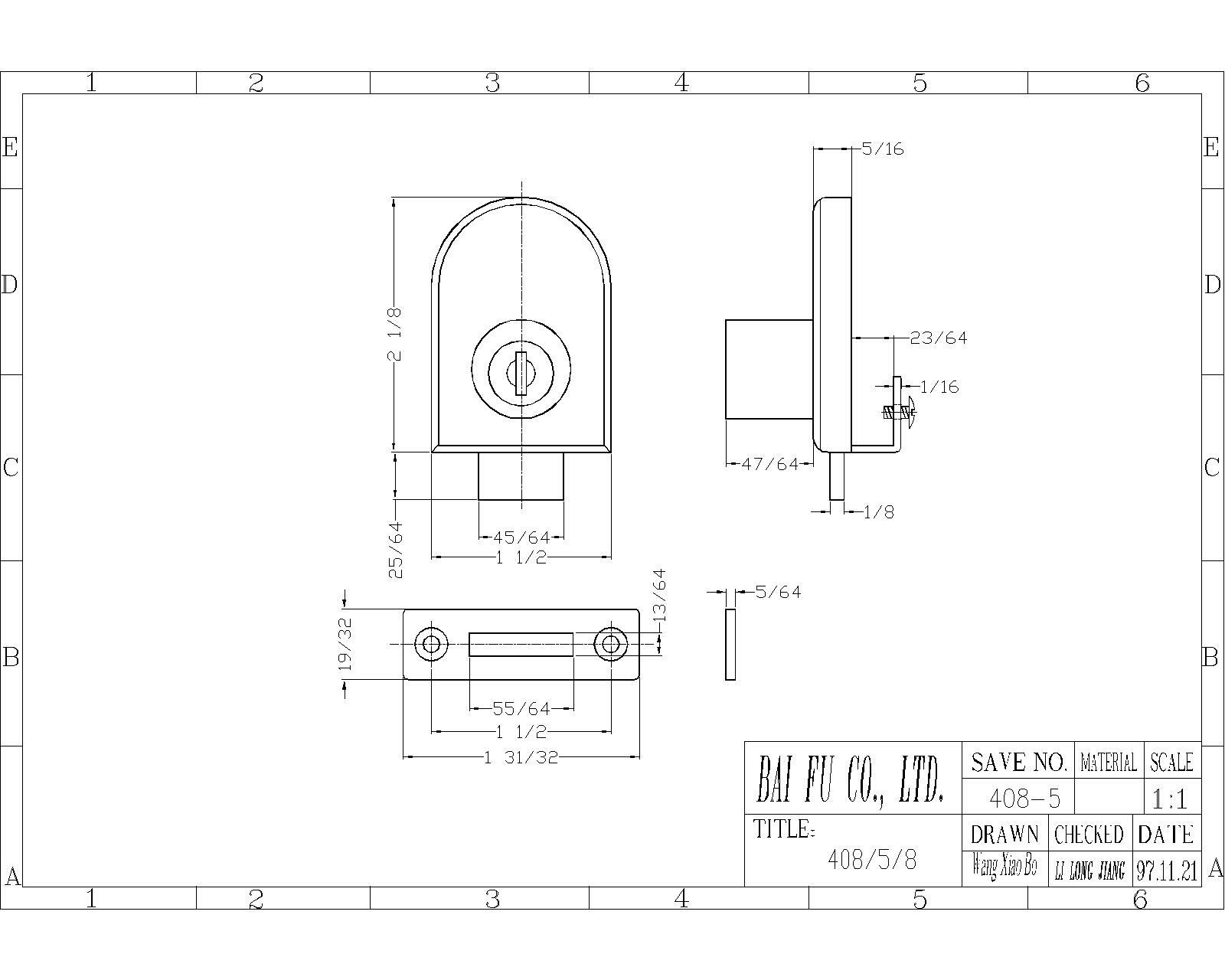 Glass cabinet / display locks, no drill, keyed same 1/4″ thick glass, C408-5-110