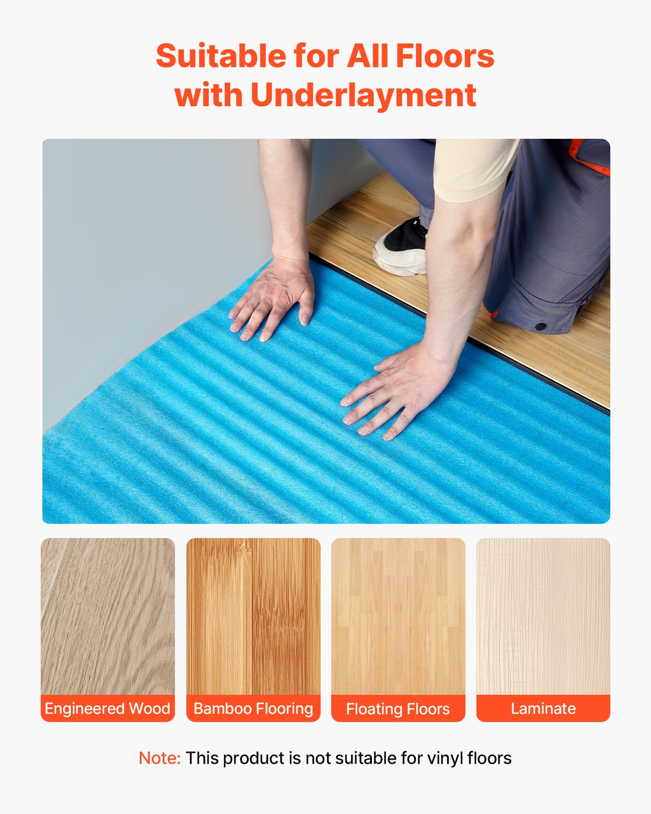 VEVOR Floor Underlayment 200 sq ft 3mm 3-in-1 Vapor Barrier for Laminate Blue