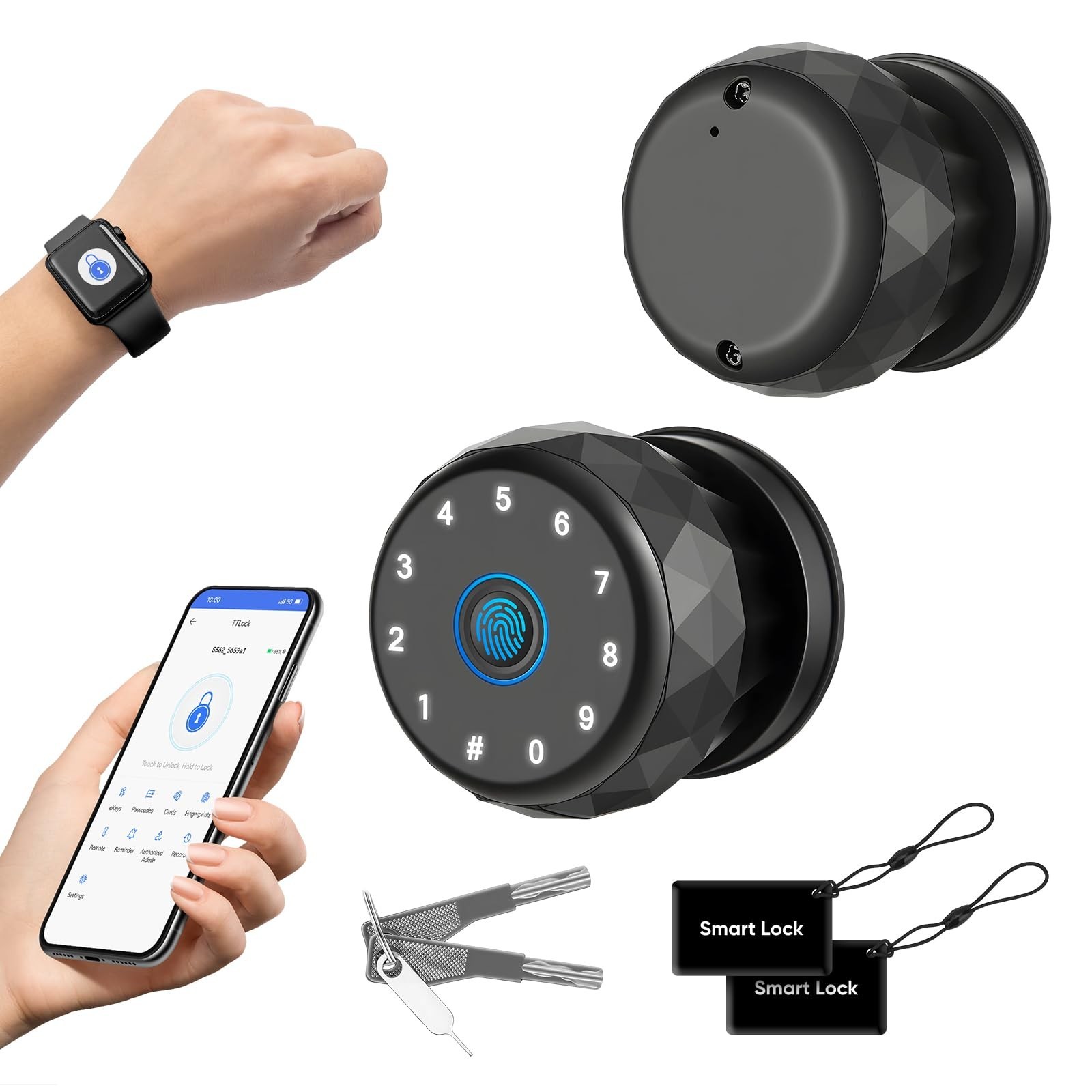 Smart Door Knob Fingerprint Door Lock with Keypad, Keyless Entry Deadbolt for…