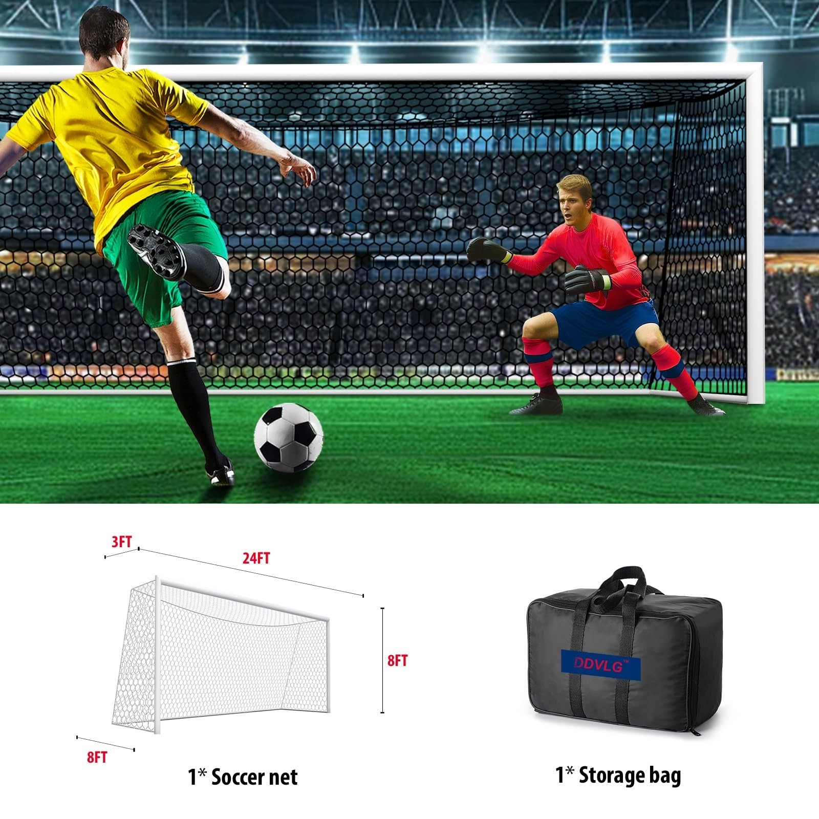 Professional Soccer Goal Replacement Net 24x8FT, 18.5×6.5FT, Upgraded Durabil…