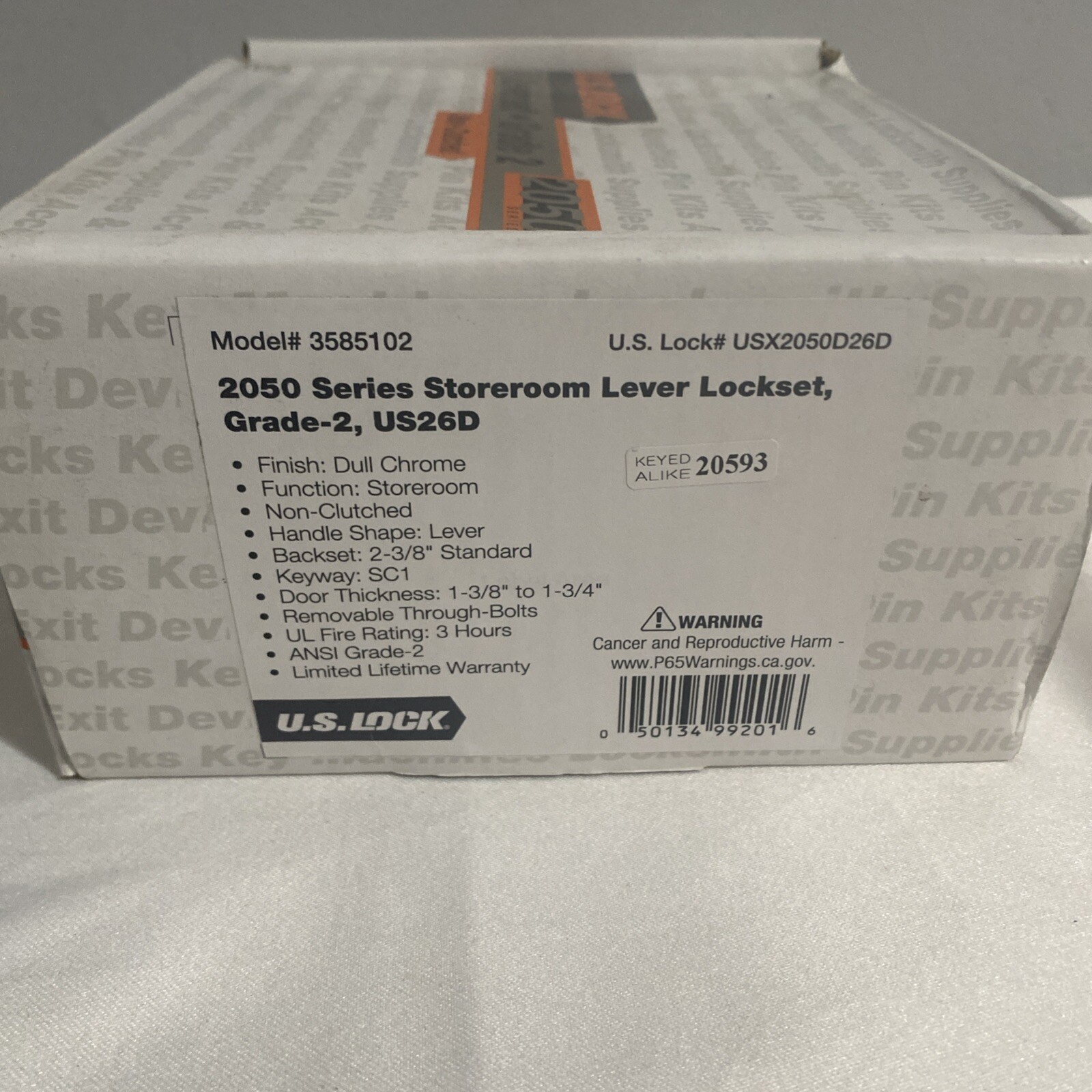 US Lock USX2050D26D 2050 GR2 2-3/8 in. Backset US26D Storeroom Lever SC1