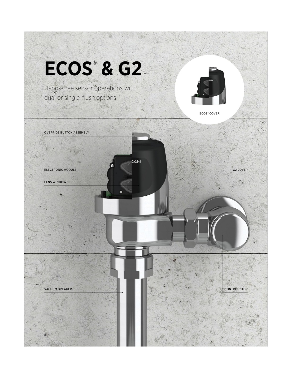 Sloan EBV-142-A Single Flush Cover Assembly – For use with Sloan G2 & ECOS Se…