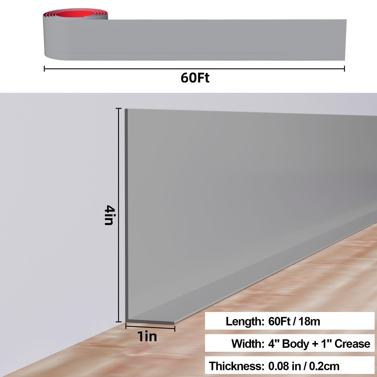 Duzzy Flexible Baseboard Molding Trim 5 Inchw X 60 Feetl Peel And Stick Rubber