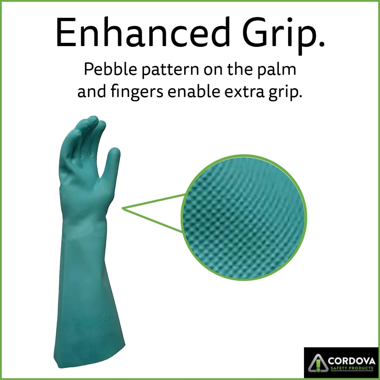 Cordova Premium Green Nitrile Gloves, Unlined, 22-MIL, Pebble Grip, 18-Inch, 12-