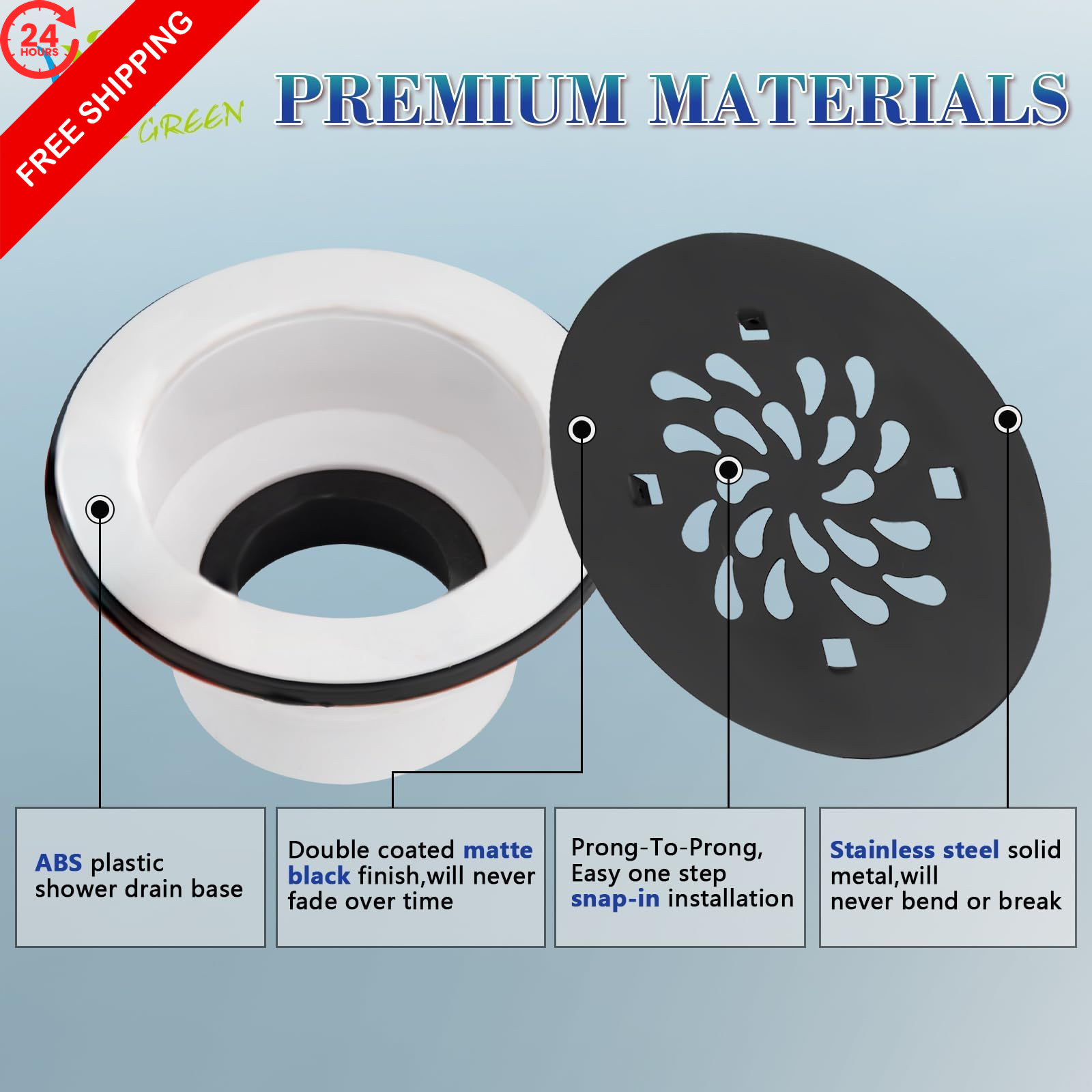 Uni-Green 4-1/4 inch Round Shower Base Drain – Matte Black Solvent Weld