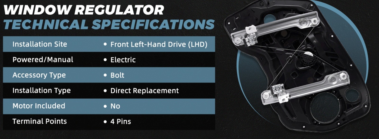 Power Window Regulator Front Left w/o Motor fit Hyundai Elantra 2011-2016 Sedan
