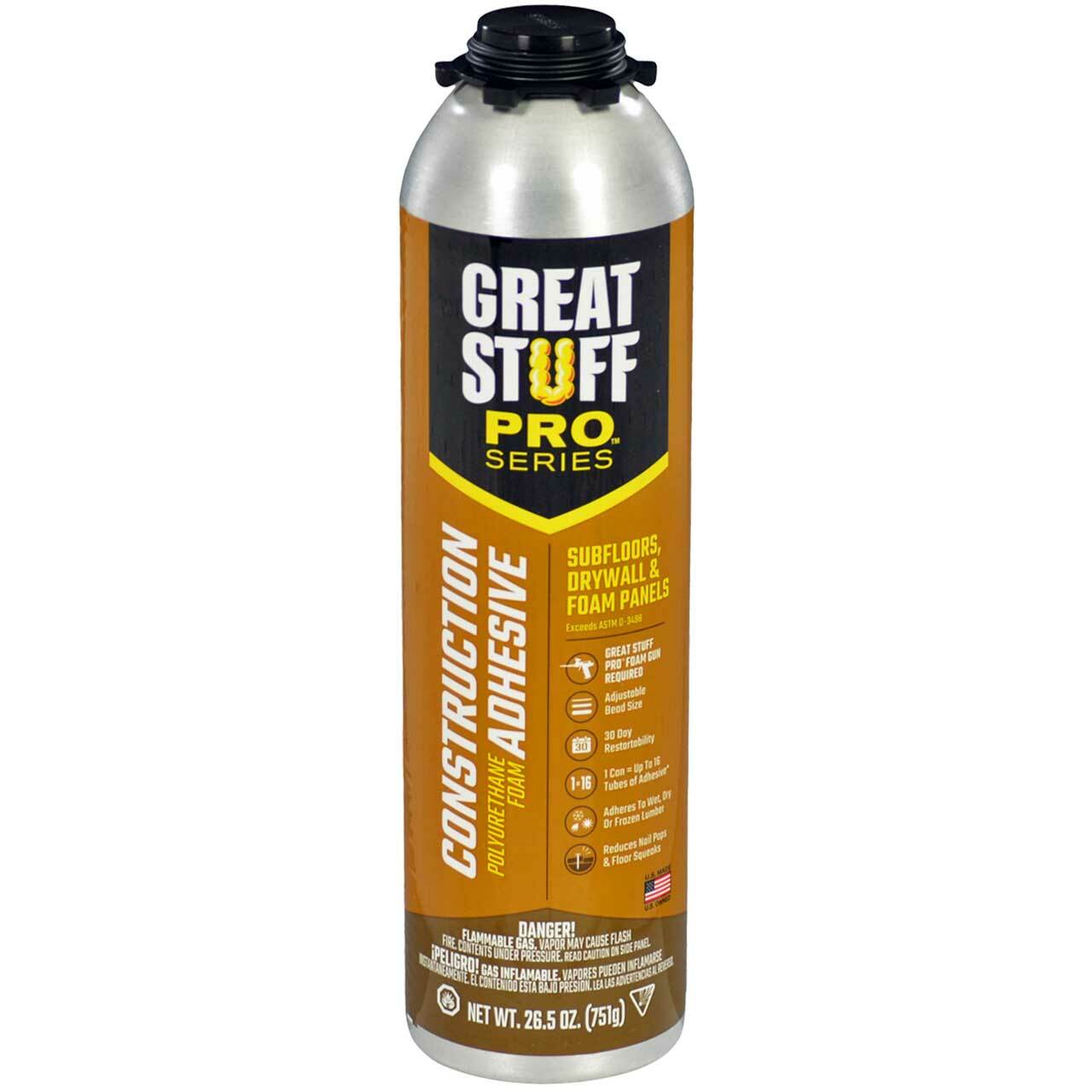 Great Stuff Pro Construction Adhesive, 26.5 oz Gun Foam, 12 Cans & 2 Foam Guns