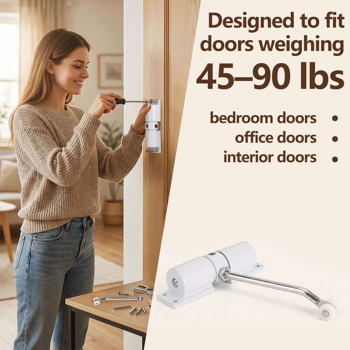 Universal Door Closer with Adjustable Spring Heavy Duty 45-90lbs for Residential