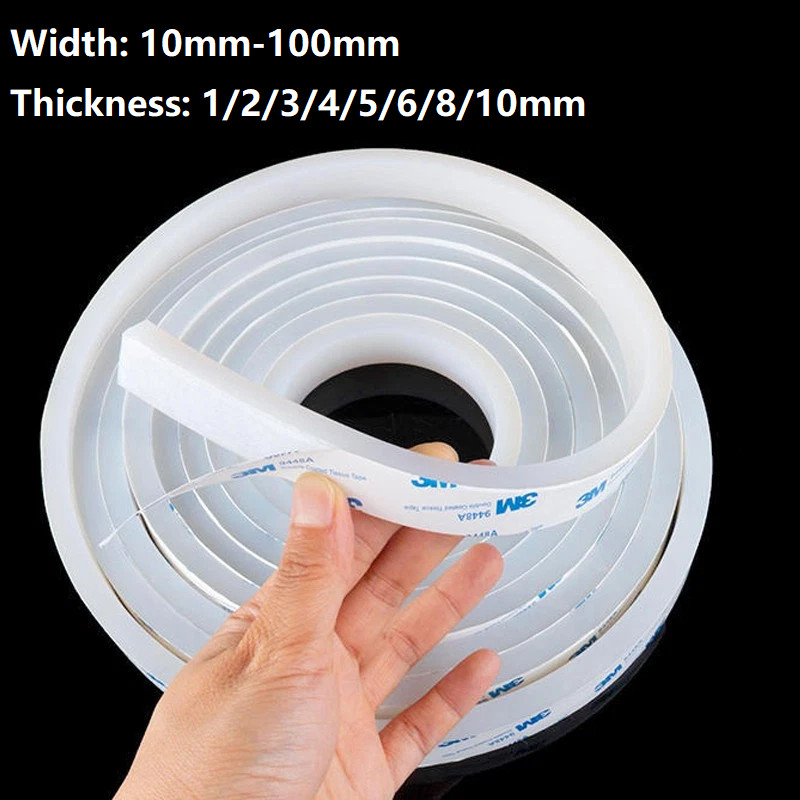 White Self-Adhesive Silicone Rubber Seal Strip Gasket Width 10-100mm Thick 1-8mm