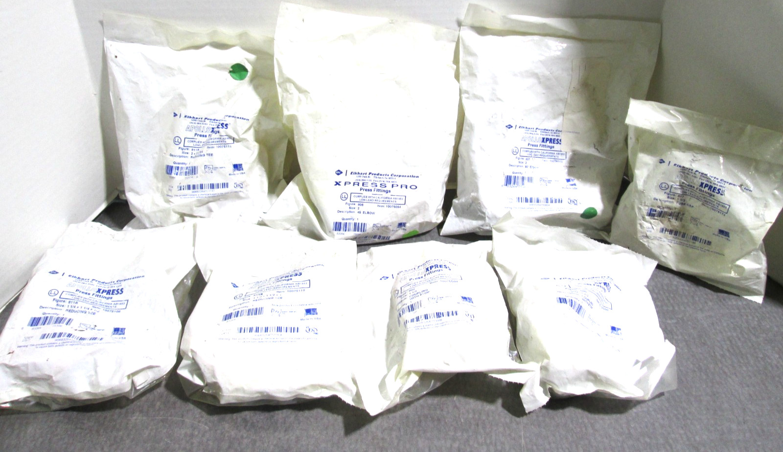 ELKHART APOLLO X-PRESS LOT OF 8 COPPER PRESS FITTINGS NEW SEALED 2″- 1-1/4″