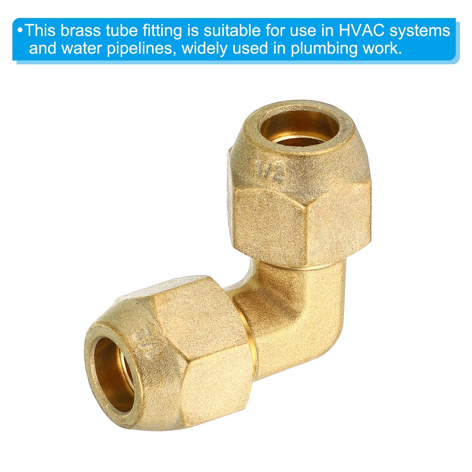1/2″ x 1/2″ Brass Fitting, 2 Pack Flare 90 Degree Elbow Tube Fitting with Nut