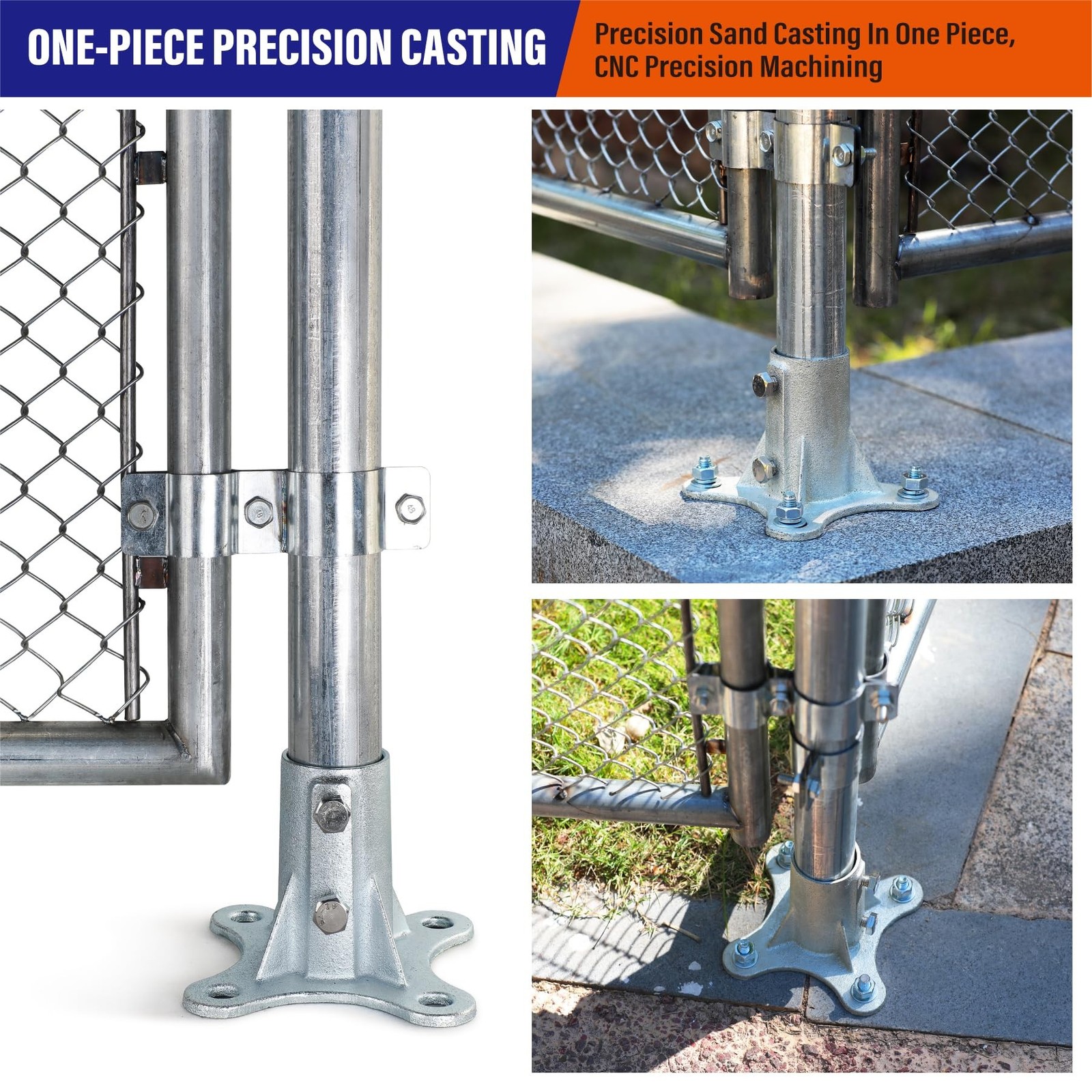 4Pack 2″(Actual: 1 7/8″ OD) Chain Link Fence Post Base Flange Bracket Galvani…