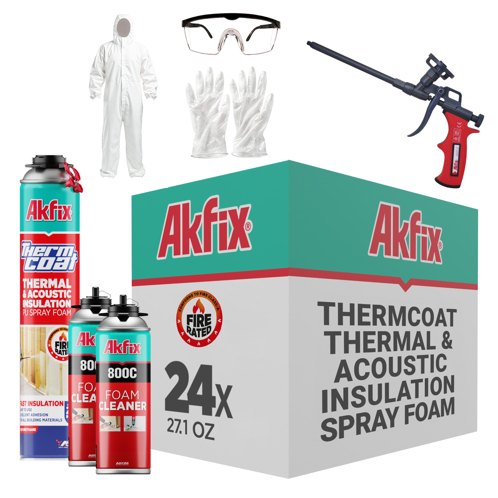 Akfix Thermcoat Spray Foam Insulation Kit Closed Cell Fire Rated 480 SqFt 24 Pk