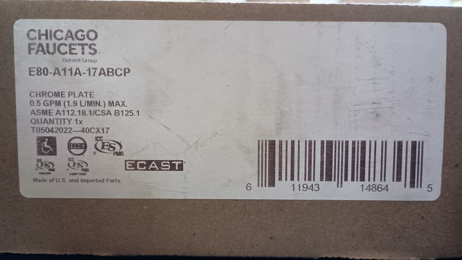 Chicago Faucets E80-A11A-17ABCP BATTERY OPP Touchless Commercial Restroom Faucet