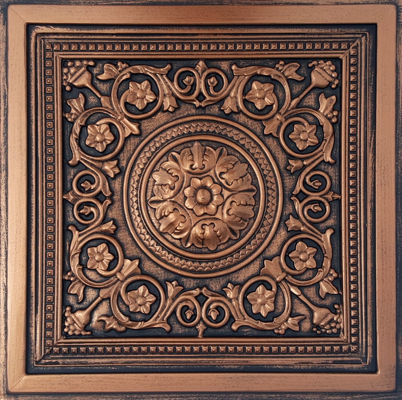 Washable PVC Ceiling Tiles – 2′ x 2′ Lay-in Tile Mold Free, Majesty Copper Black