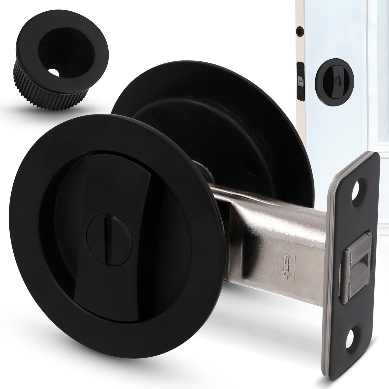 Premium Black Pocket Door Hardware – Round Pocket Door Lock – Ergonomic Matte…