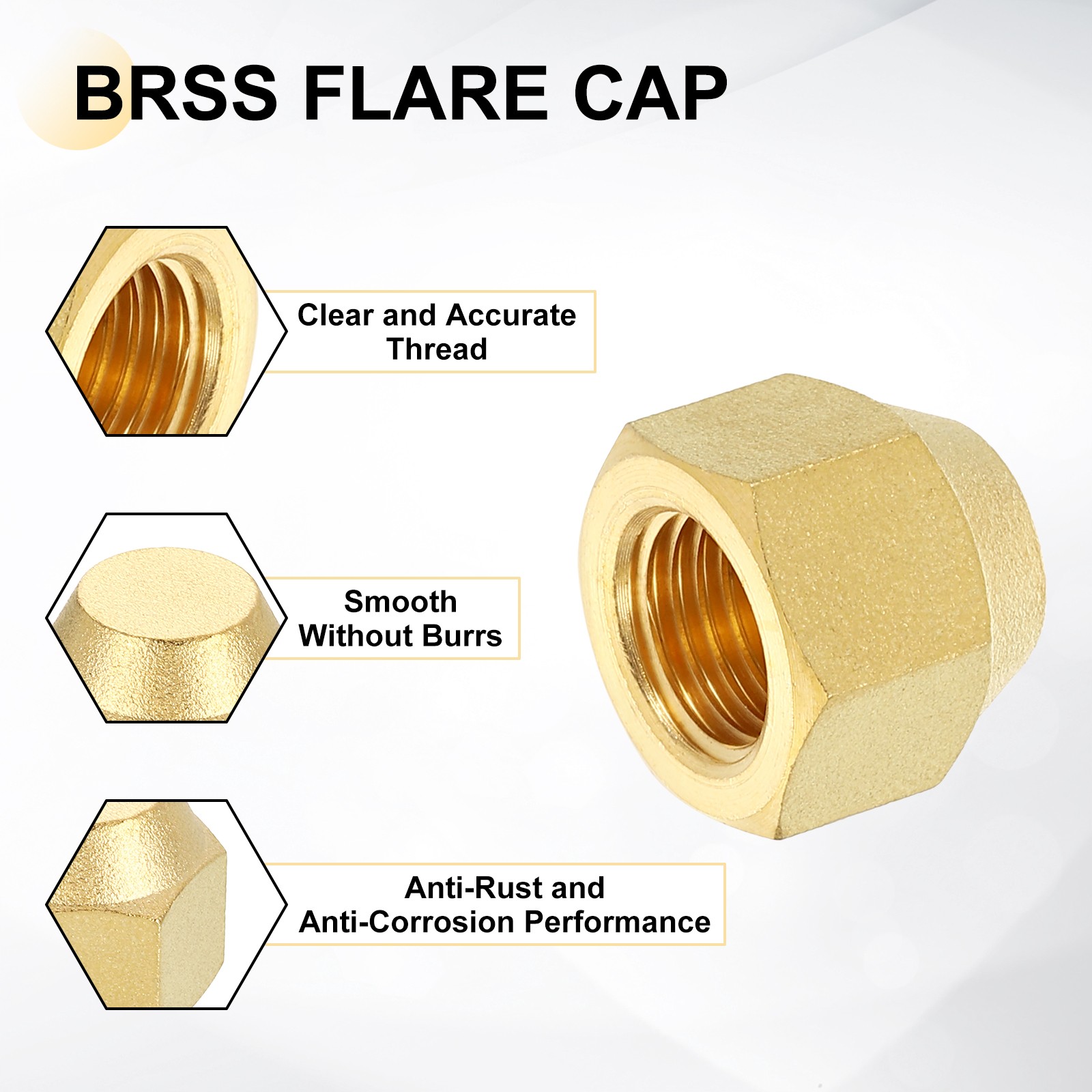 2Pcs 1/4″ Tube OD Brass Flare Cap 7/16″-20 UNF Female Thread SAE Pipe Fitting