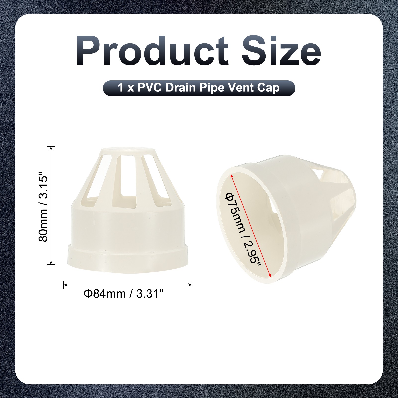 PVC Drain Pipe Vent Cap, 3 Inch Vent Pipe End Cap Cover Air Vent, White