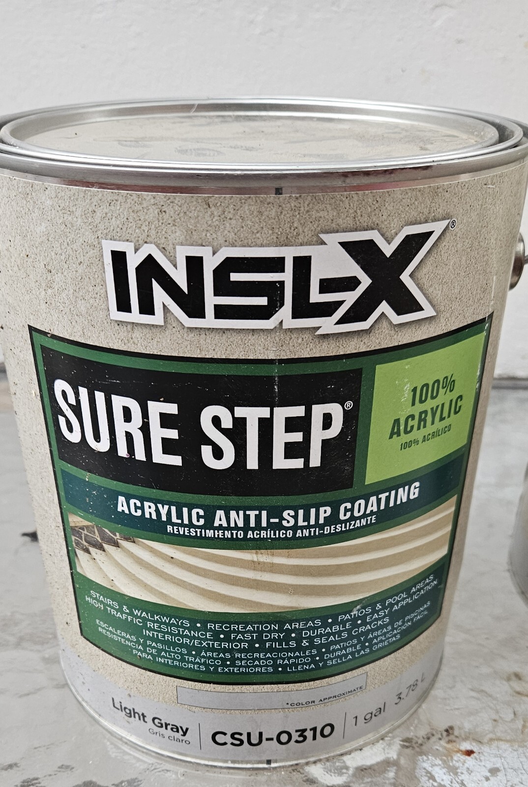 INSL-X 1023248 1 gal Sure Step Flat Light Gray Water-Based Anti-Slip Coating 2g