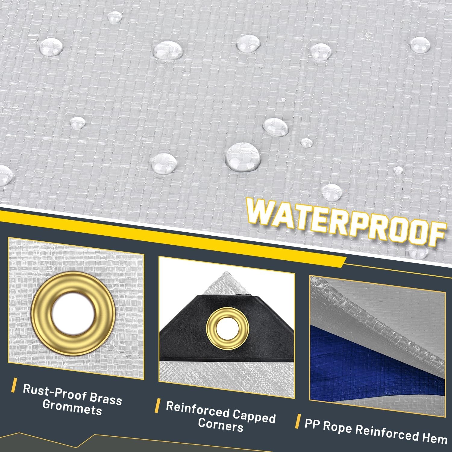 Kesfitt 12 Mil Heavy Duty Waterproof Tarp with Metal Grommets, 8×20 ft, Silve…