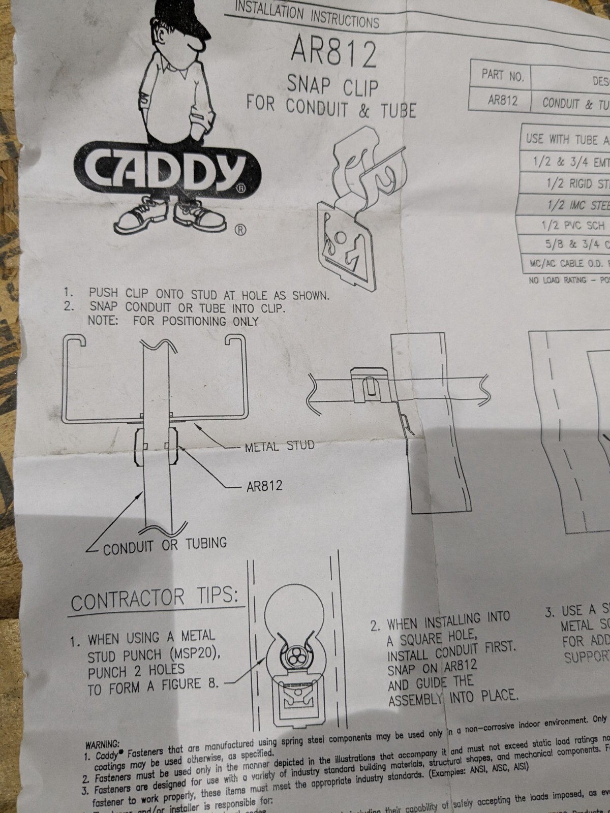 100x – CADDY ERICO AR812 CABLE OR CONDUIT SNAP CLIP 1/2″ 3/4″ Through STUD