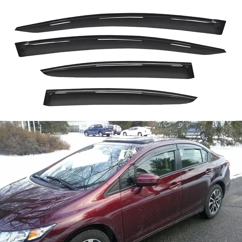4pcs Dark Smoke Outside Mount Channel Style Visors for Honda Civic 12-15 RXY1947