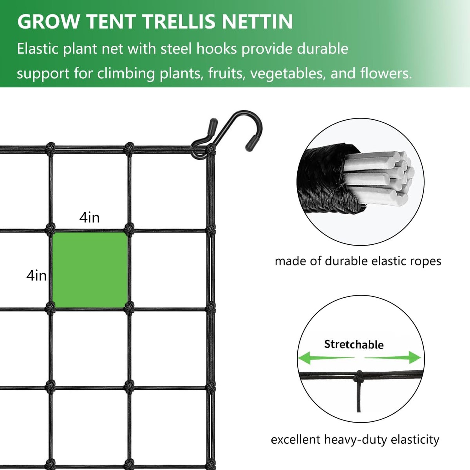 Trellis Netting, 5x5FT Elastic Trellis with 4 Hooks, Heavy-Duty Support for I…