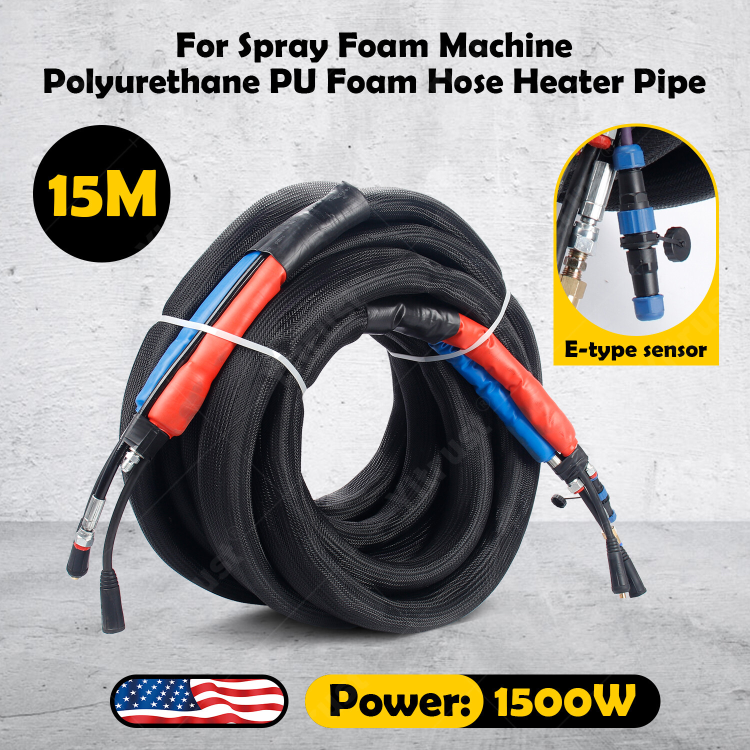 15M polyurethane PU foam hose. Heating hose. Heater pipe. For spray foam machine