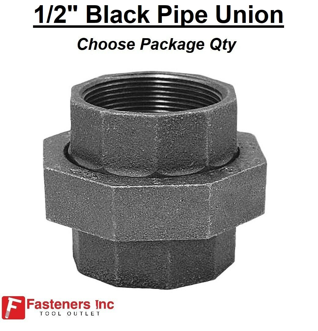 1/2″ BLACK IRON PIPE THREADED Unions Fittings Plumbing / Gas Union (CHOOSE QTY)