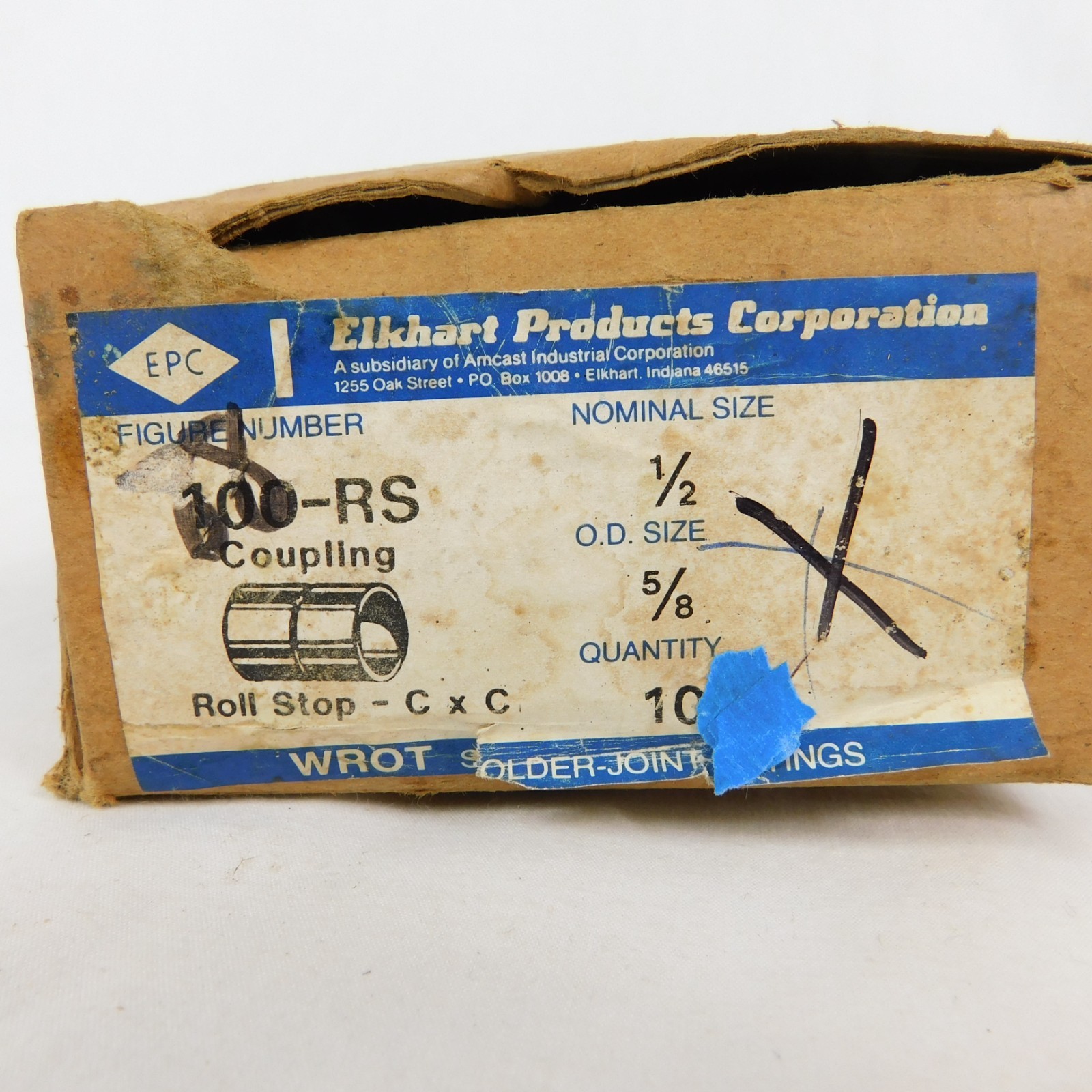 1/2″ x 1/2″ Copper Coupling Roll Stop C x C WROT 10 Pack 100-RS Elkhart EPC