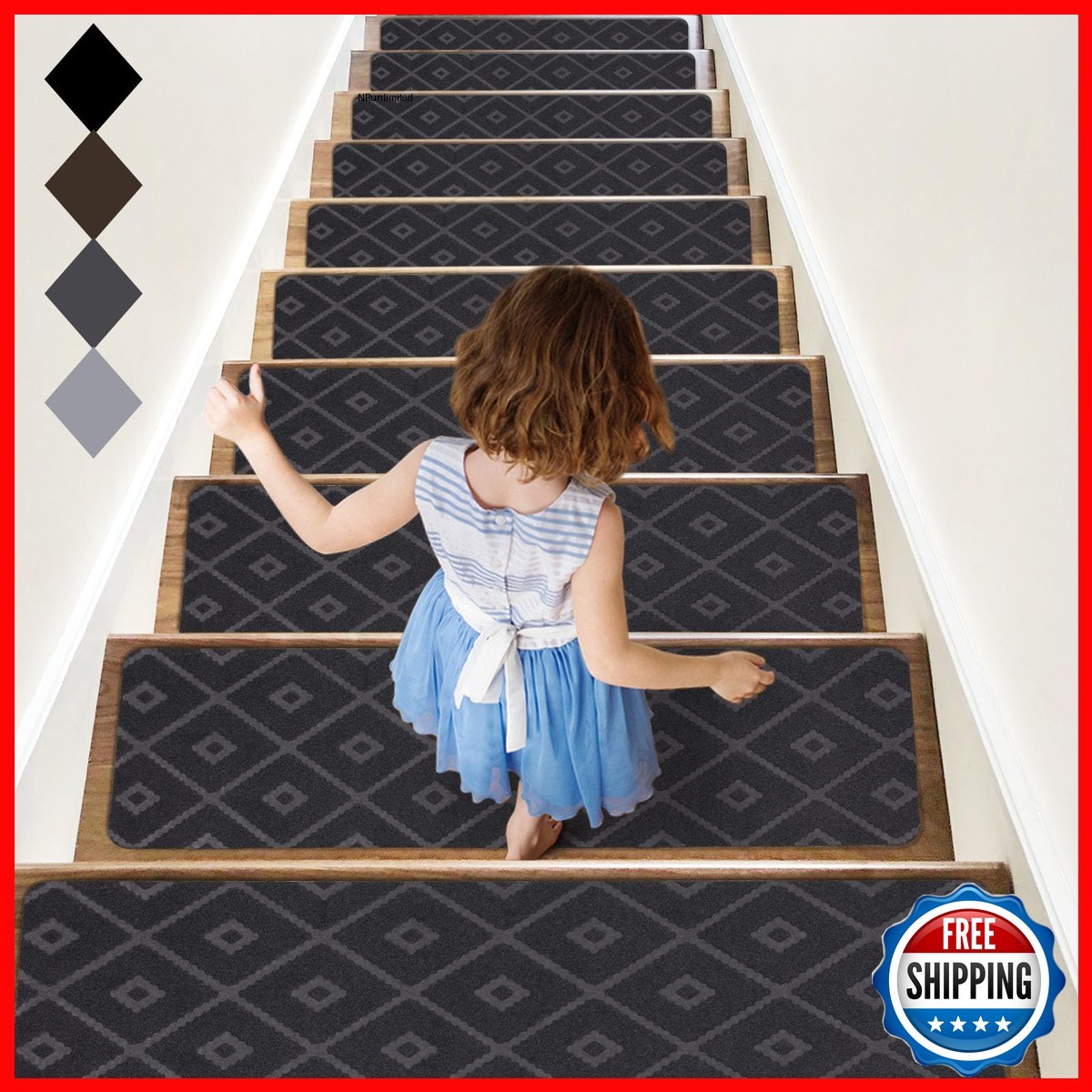 Rioland Non-Slip Carpet Stair Treads Wooden Steps 15 Pack Indoor Stair Runner
