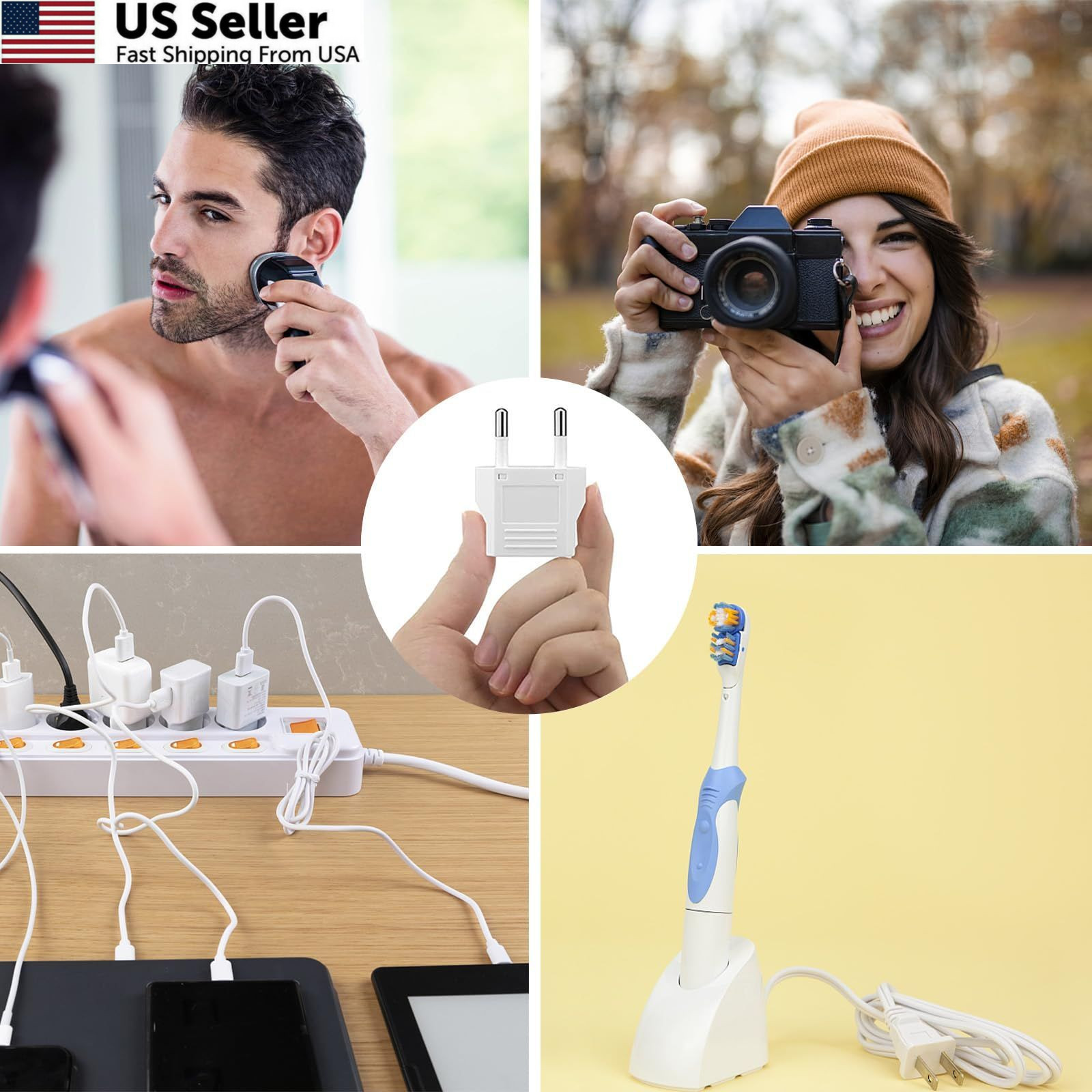 6 Pack US to Europe Travel Plug Adapter Type C Outlet Power Converter FROM USA