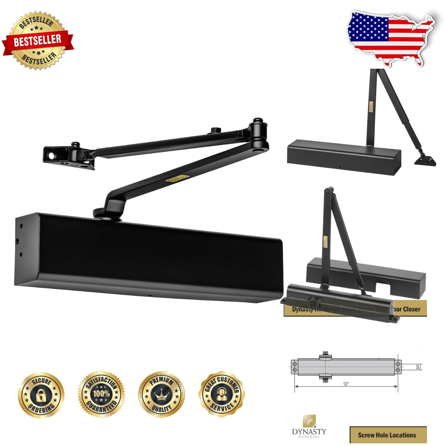 Adjustable Commercial Door Closer Grade 1 Heavy Duty Hydraulic Black Series 8500