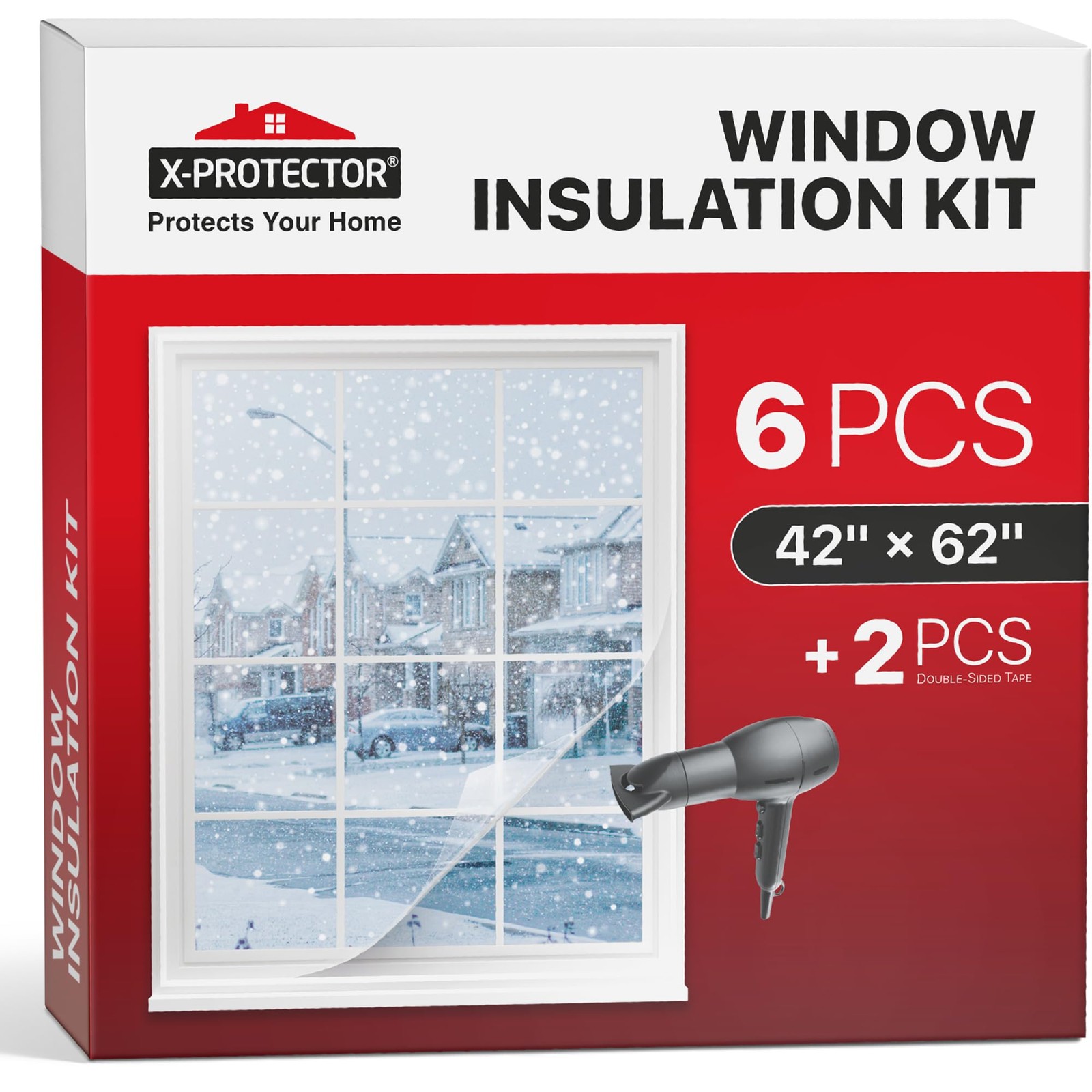 X-Protector Window Insulation for Winter – 42in x 62in (6 Pack), Transparent