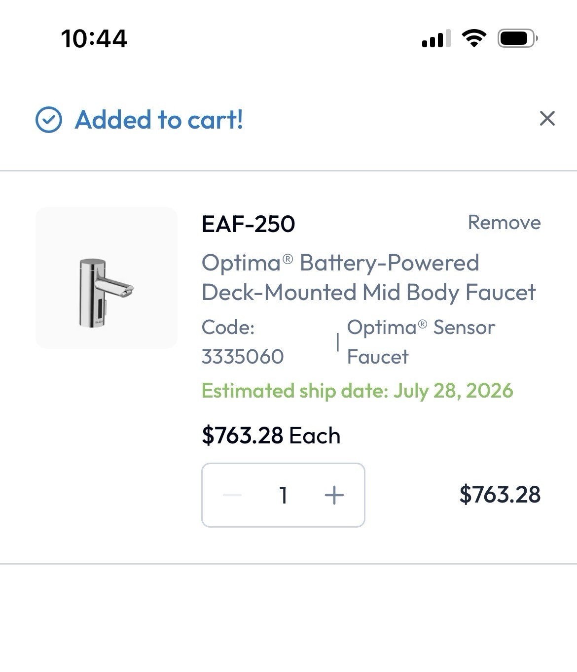 Sloan SF-2150 Battery-Powered Deck-Mounted Low Body Faucet Silver