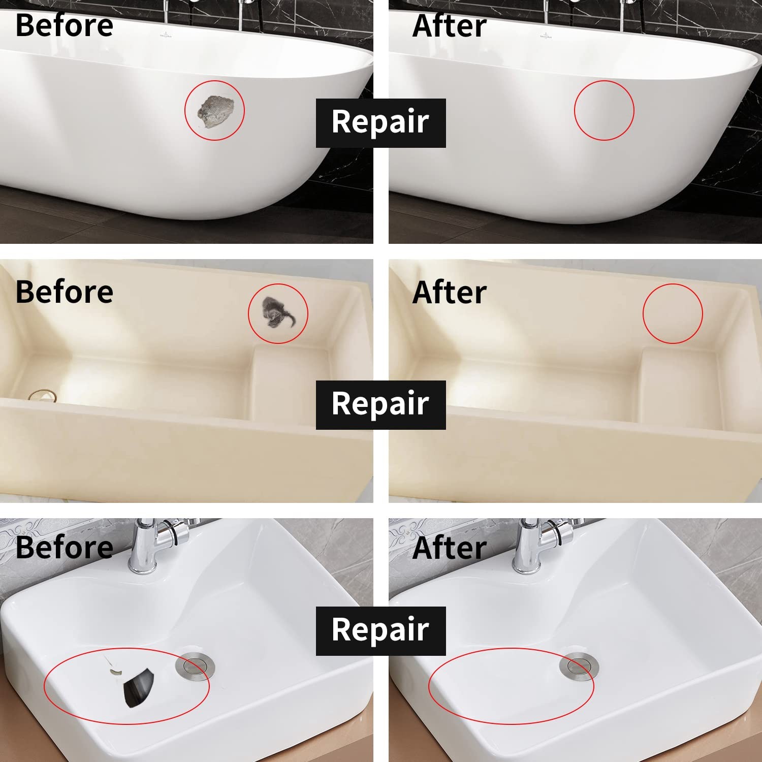 Tub and Fiberglass Shower Repair Kit Color Match, 3.7oz Porcelain Repair Kit,…