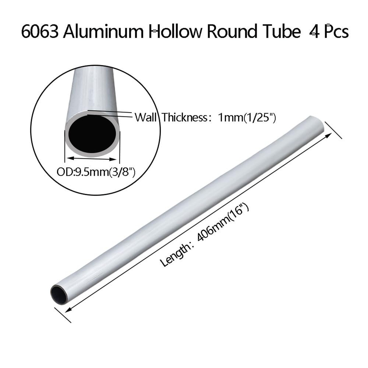 16 inch Aluminum Round Tube,3/8″ OD 1mm Wall Thickness,6063 Aluminum Hollow S…