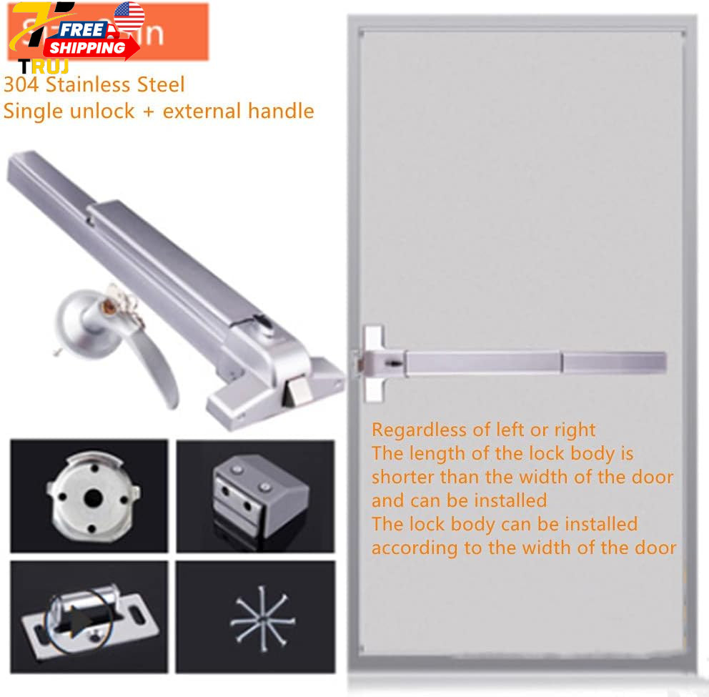 Controls Push Bar Panic Exit Device Aluminum with Exterior Lever Trim Aluminum