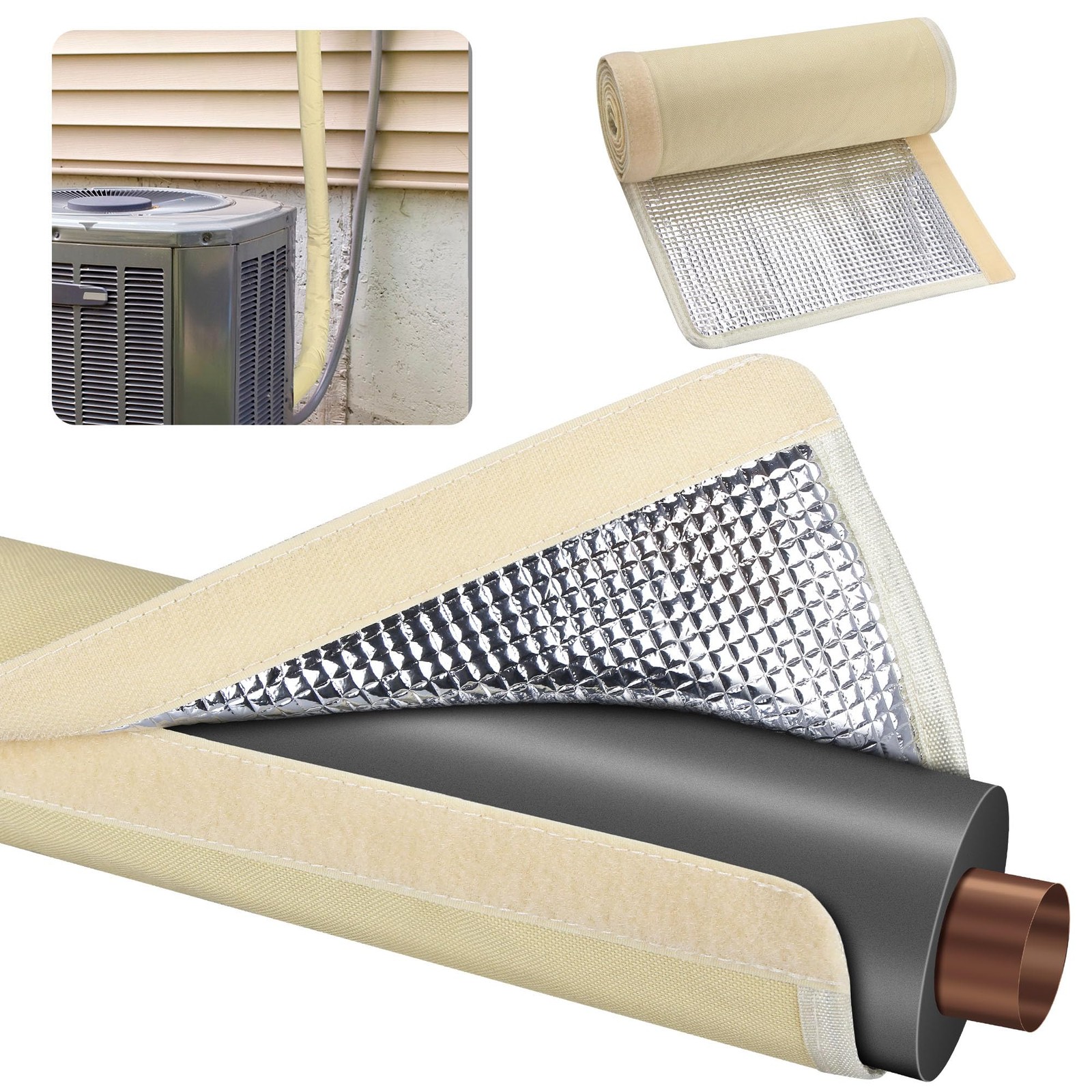 3 Layers HVAC Copper Pipe Insulation Cover Protector,Flexible AC Khaki
