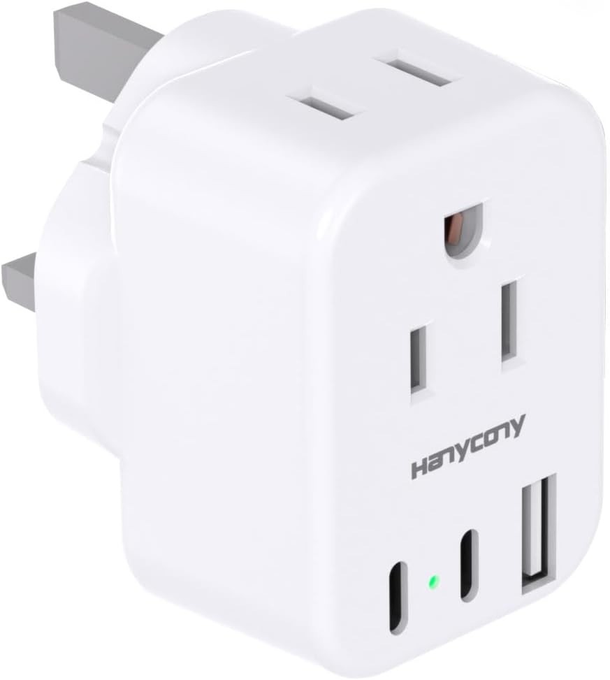 US to UK Ireland Travel Plug Adapter, HANYCONY Type G Adapter 2 White